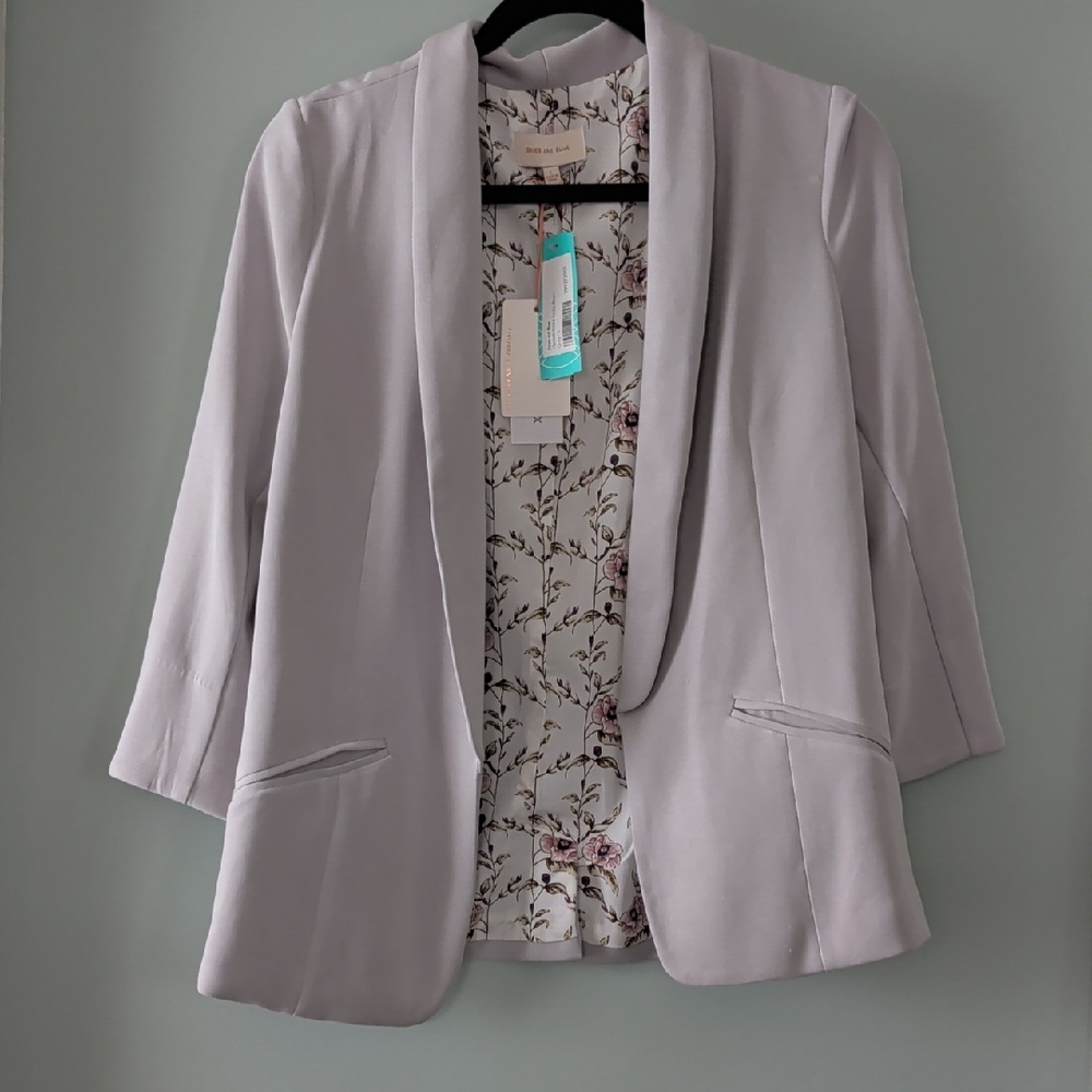 Skies Are Blue Gray Blazer with Floral Lining